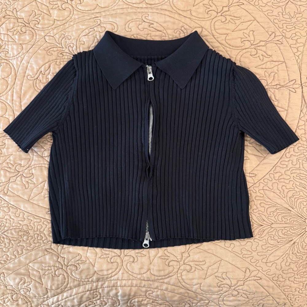 🖤 Vintage Discoglam Black Ribbed Double Zip Top